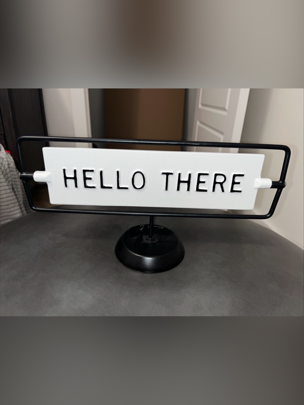 Metal Desk Name Plate “Hello There Miss You Already” Black White Hearth Hand